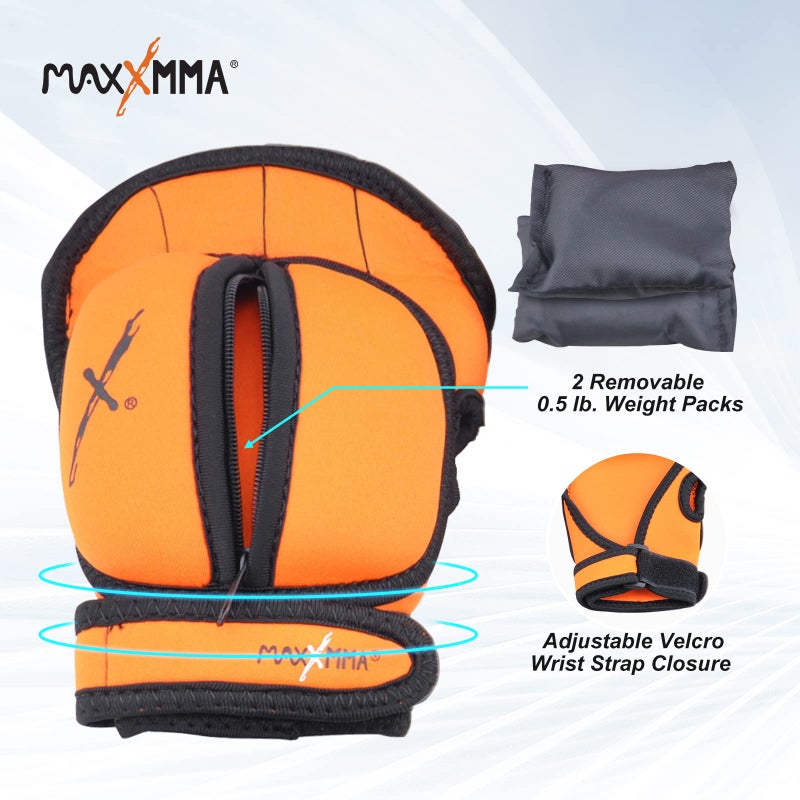 MaxxMMA Adjustable Weighted Gloves, 2 lb. Set - Removable Weight (2 x 0.5 lb. Each Glove) for Sculpting MMA Kickboxing Cardio Aerobics Hand Speed Coordination Shoulder Strength (Orange) - Image 4